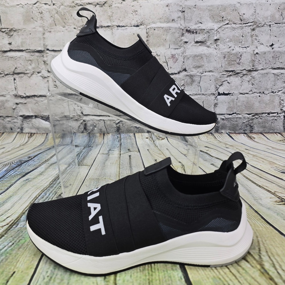 Ariat Ignite Sneakers‎ Womens 8 Black Knit Slip On Shoes Logo Strap 10035853 - Picture 2 of 9
